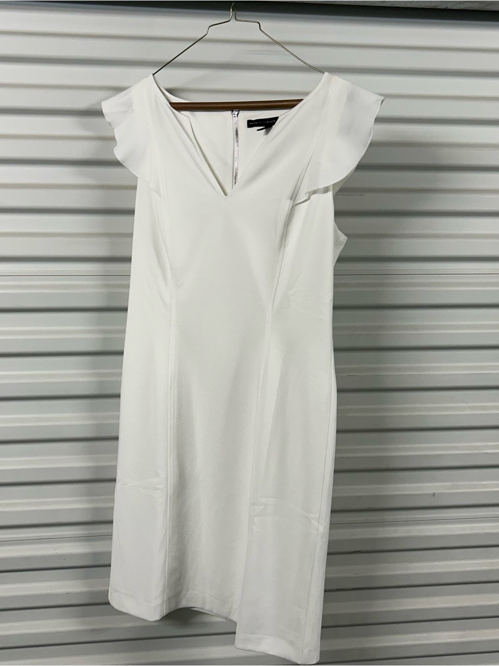 White House Black Market White V-Neck Ruffle Sleeve Dress